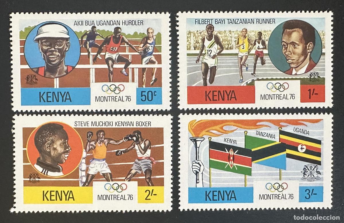 Sellos: Kenia 1976 Mi. 58-61 emisi&oacute;n conjunta JO Montreal boxeo atletismo