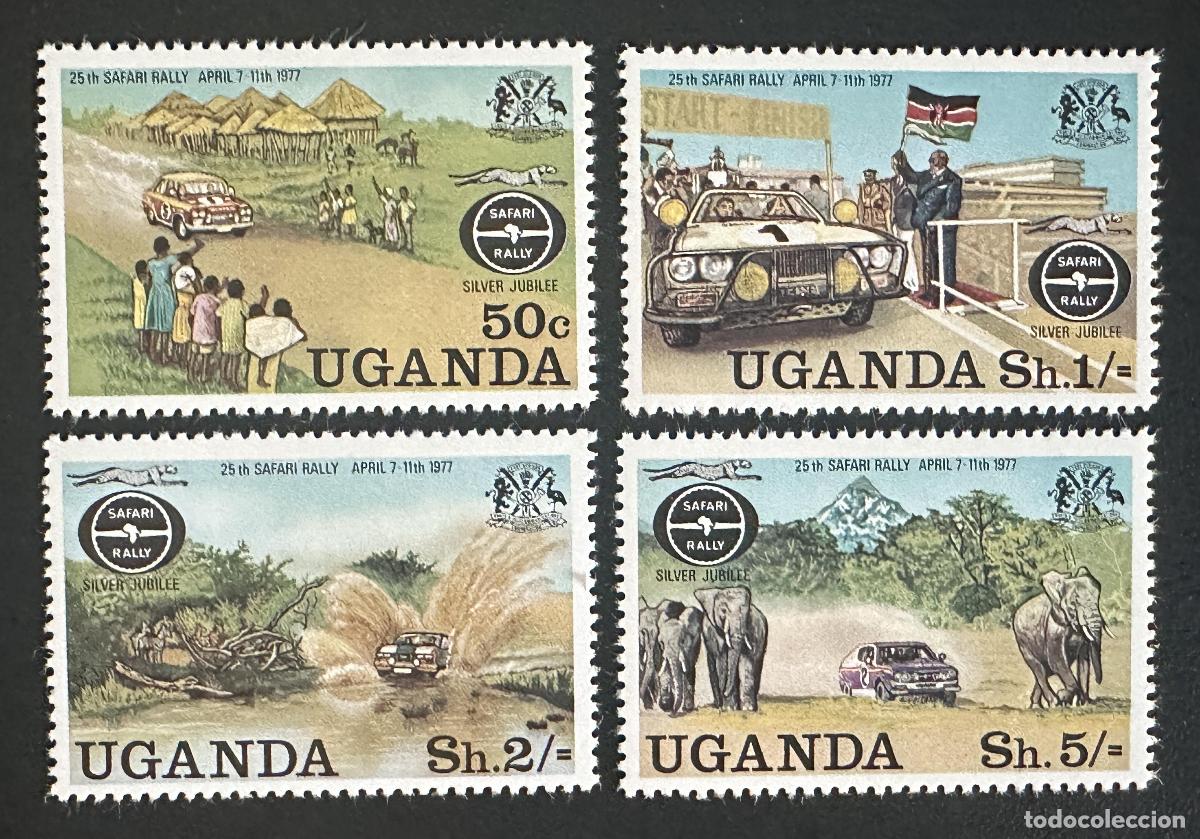 Sellos: Uganda 1977 Mi. 157-160 emisi&oacute;n conjunta Safari Rally autom&oacute;viles