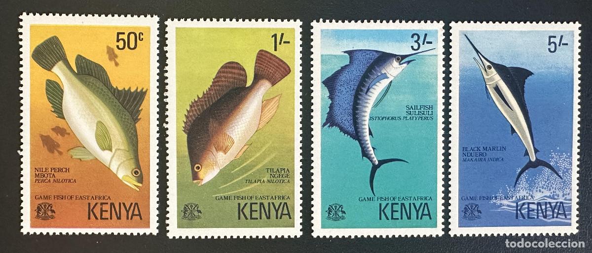 Sellos: Kenya 1977 Mi. 66-69 emisi&oacute;n conjunta peces pesca &Aacute;frica Oriental