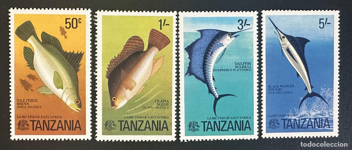 Sellos: Tanzania 1977 Mi. 66-69 emisi&oacute;n com&uacute;n peces pesca &Aacute;frica Oriental