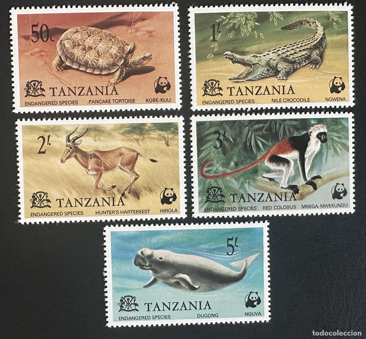 Sellos: Tanzania 1977 Mi. 82-86 emisi&oacute;n conjunta WWF fauna amenazada dugongo