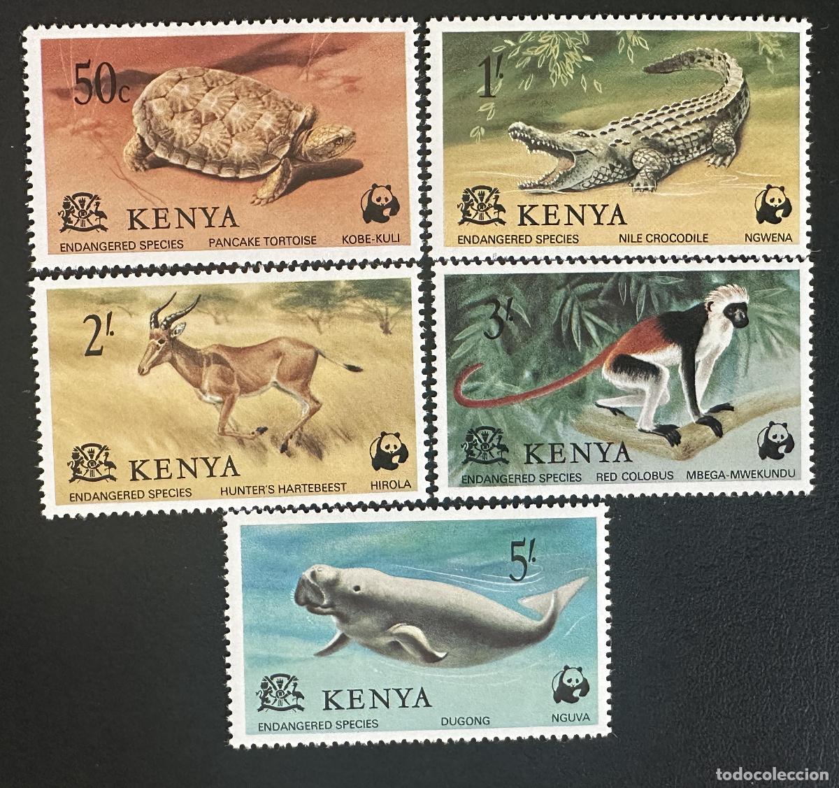 Sellos: Kenia 1977 Mi. 87-91 emisi&oacute;n conjunta WWF especies amenazadas fauna