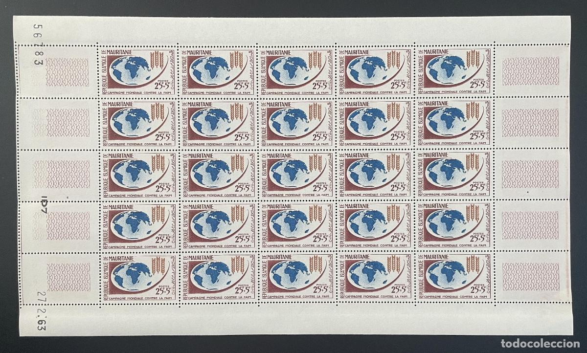 Stamps: Mauritania 1963 YT 164 bloque campa&ntilde;a mundial contra el hambre globo trigo