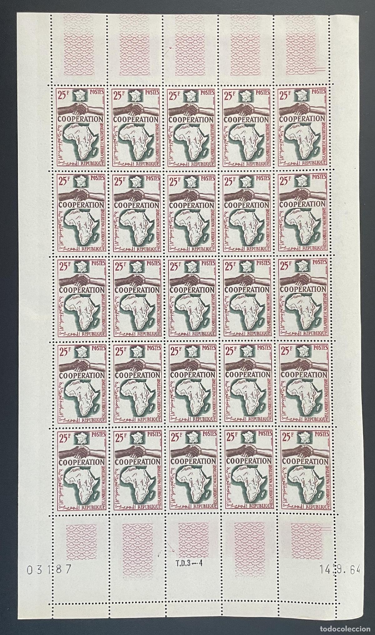 Briefmarken: Mauritania 1964 YT 183 bloque cooperaci&oacute;n &Aacute;frica mapa manos