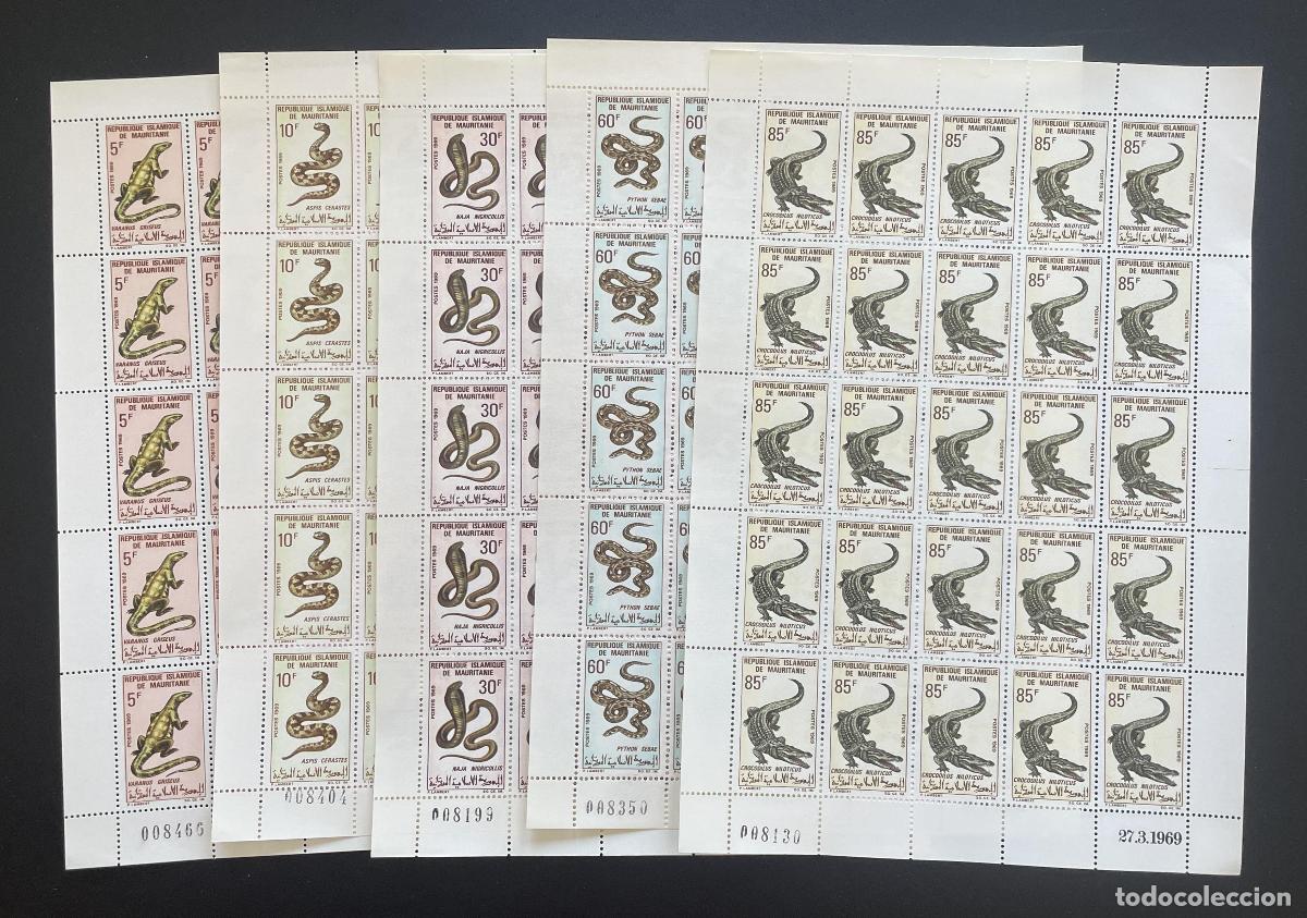 Briefmarken: Mauritania 1969 YT 263-267 bloque reptiles serpientes cocodrilo varano