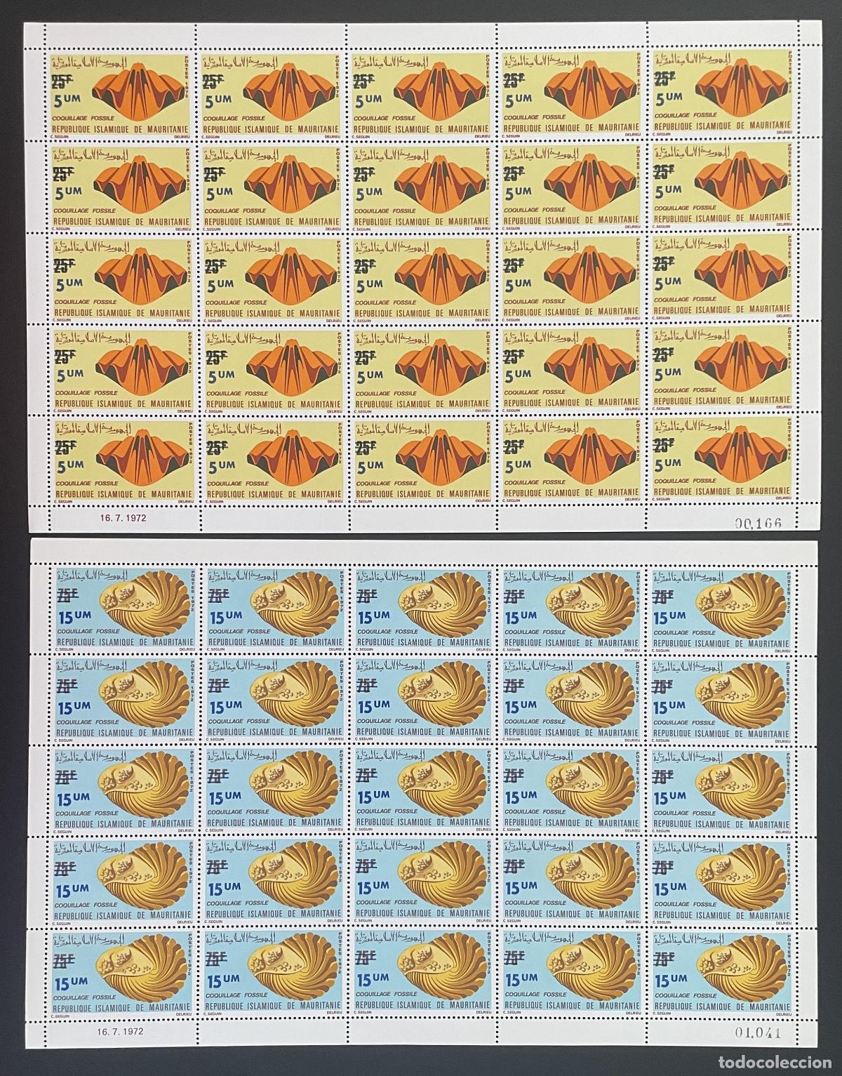 Briefmarken: Mauritania 1974 YT 311-312 tabl&oacute;n sobrecargado f&oacute;sil paleontolog&iacute;a