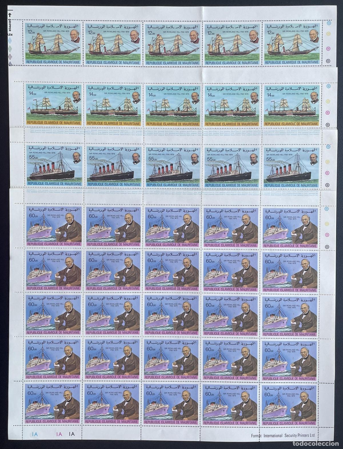 Sellos: Mauritania 1979 YT 418-421 bloque Sir Rowland Hill barcos nav&iacute;os
