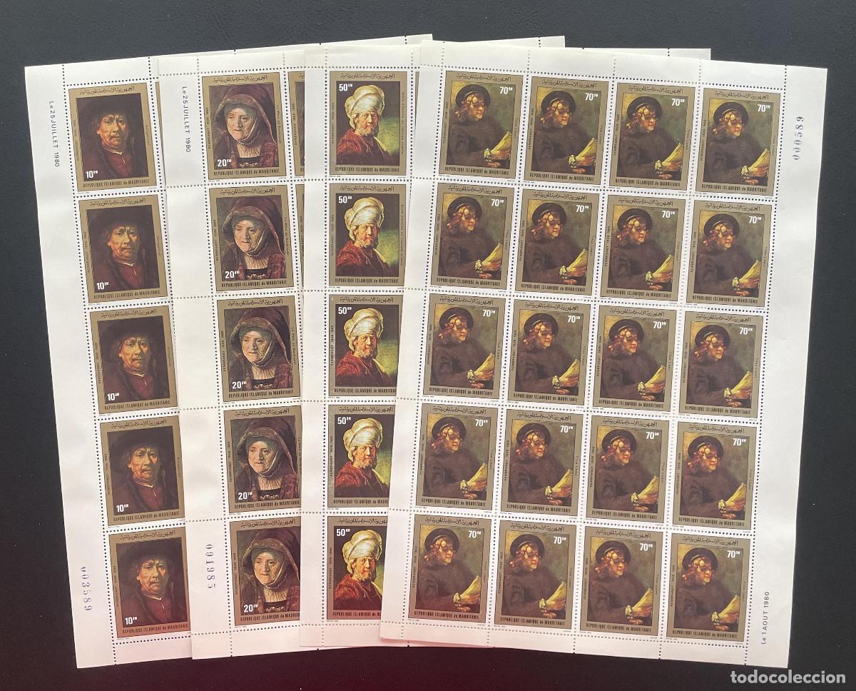 Sellos: Mauritania 1980 YT 454-457 bloque Rembrandt pintura retratos arte