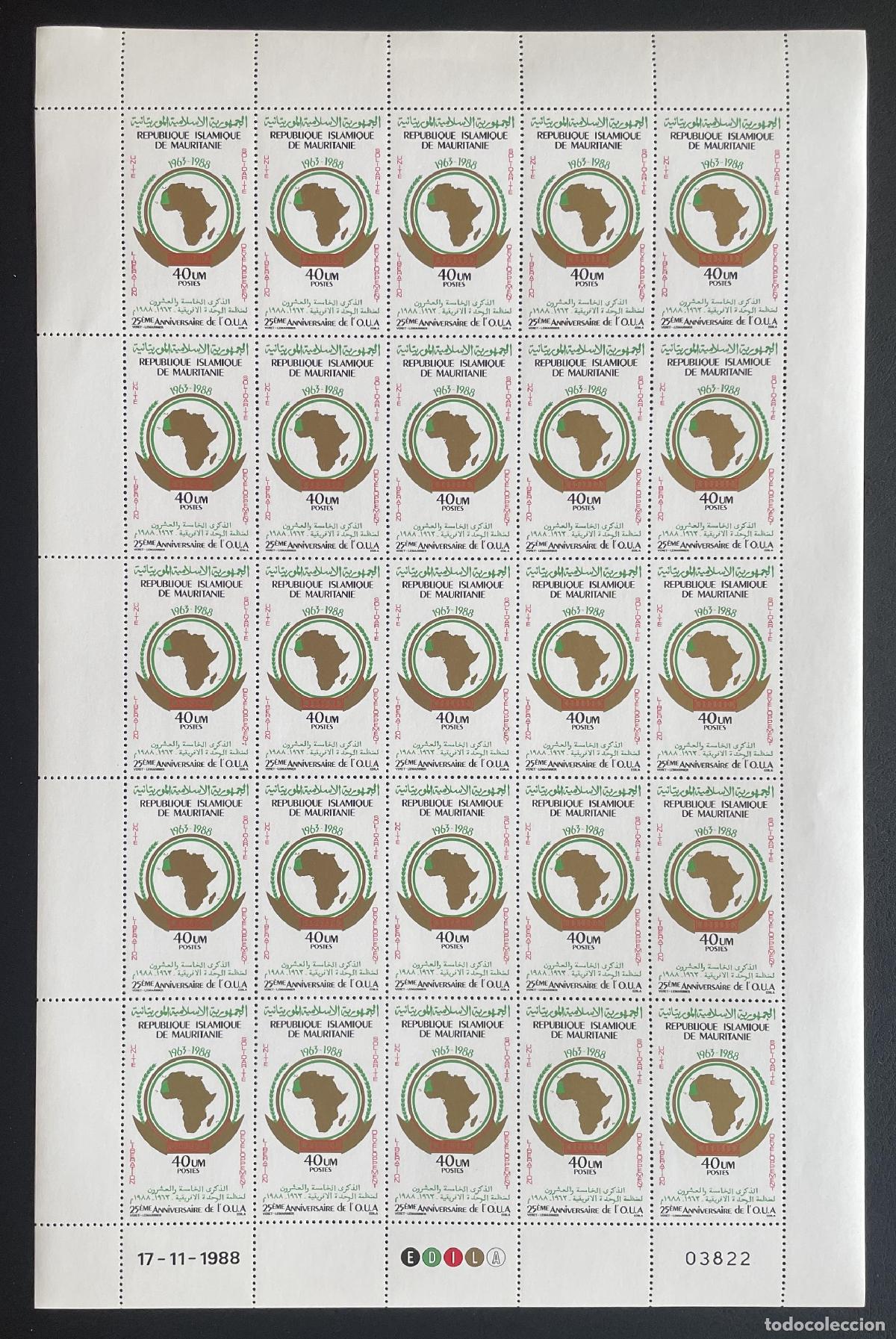 Briefmarken: Mauritania 1988 YT 611 bloque 25 aniversario OUA mapa &Aacute;frica