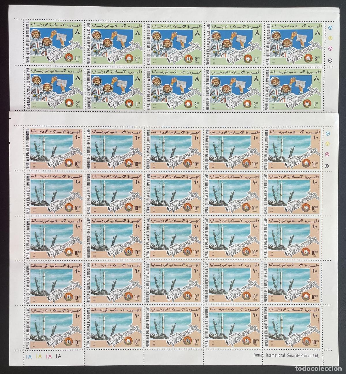 Sellos: Mauritania 1975 YT 344-345 bloque Apollo Soyuz astronauta cohete