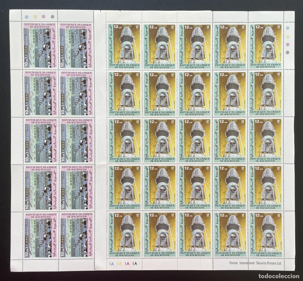 Sellos: Mauritania 1977 YT 356-357 bloque Operaci&oacute;n Viking Marte espacio sonda