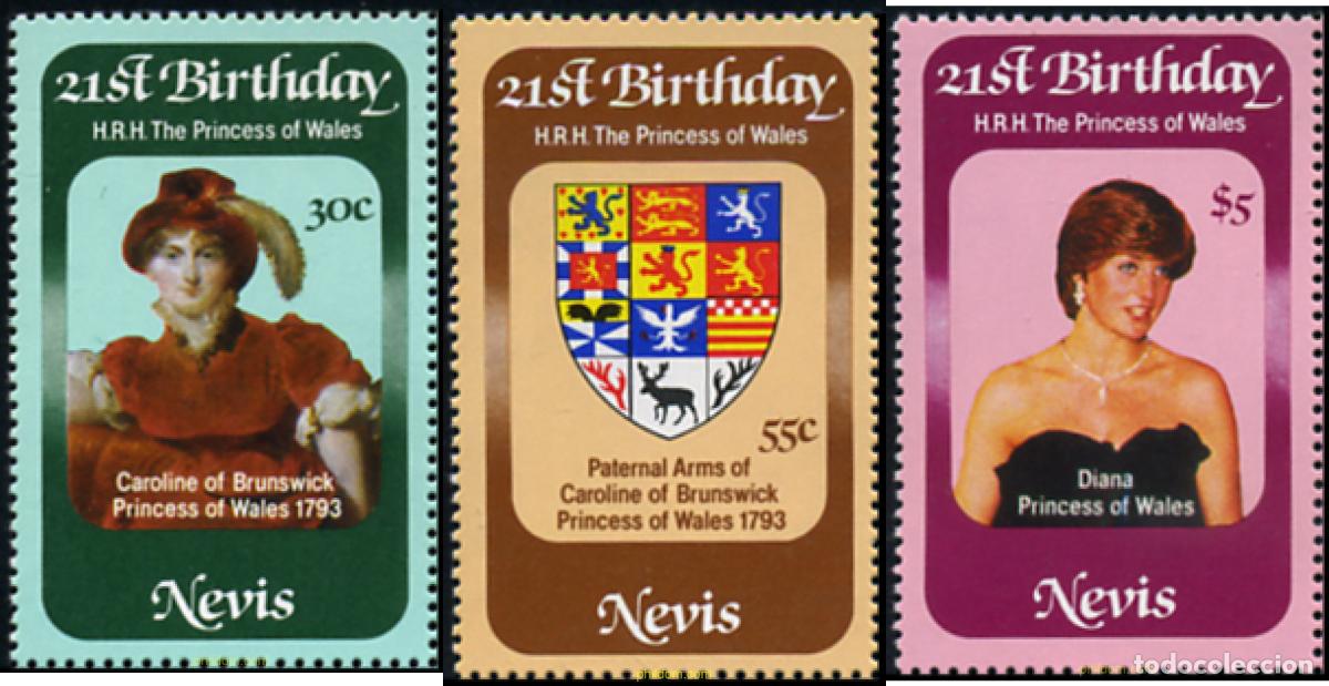 Sellos: 347338 MNH NEVIS 1982 21 CUMPLEA&Ntilde;OS DE LA PRINCESA DIANA DE GALES