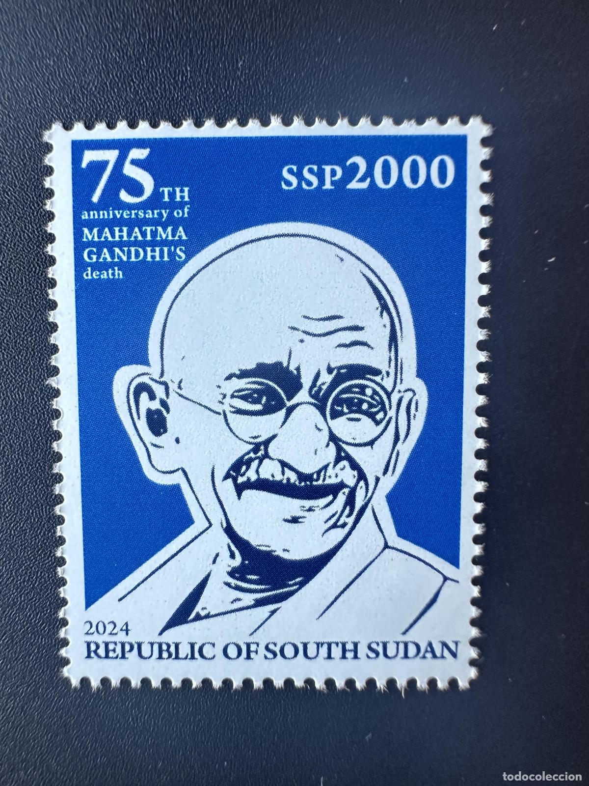 Sellos: Sud&aacute;n del Sur 2024 Mi. 33 Mohandas Mahatma Gandhi India Aniversario muerte 2000 SSP