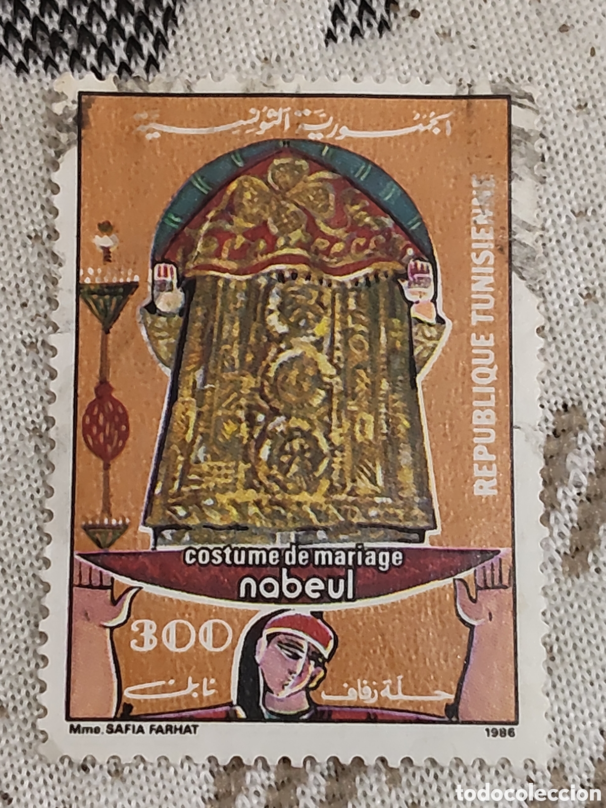 Sellos: Sello de T&uacute;nez traje de novia tradicional de Nabeul 1986