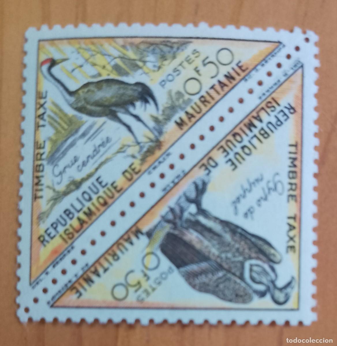 Sellos: MAURITANIA - V/F 0,50 - TIMBRE, TAXA - FAUNA, AVES, GRUE Y GYPO - VER DESCRIPCI&Oacute;N.