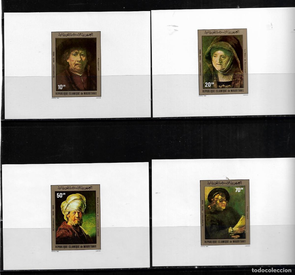 Sellos: MAURITANIA 1980, Ivert 454/57 - PINTURAS DE REMBRANDT EN HOJAS BLOQUE SIN DENTAR. MNH.
