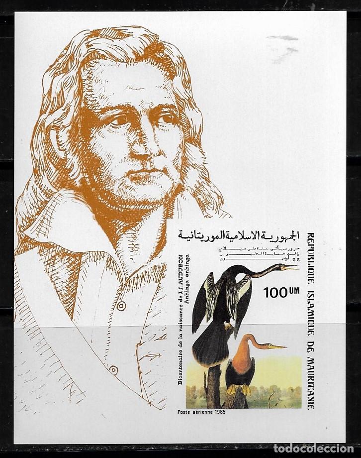 Sellos: MAURITANIA 1985, HOJA BLOQUE SIN DENTAR - Ivert 44 - AVES - AUDUBON. MNH.