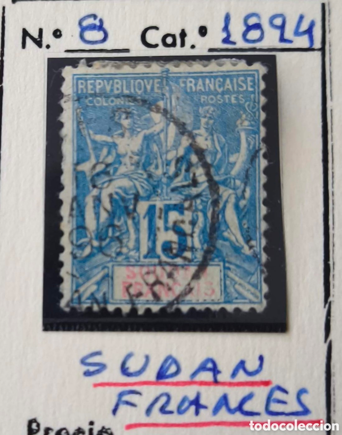 Sellos: Sud&aacute;n franc&eacute;s. 1892. 15 c&eacute;ntimos