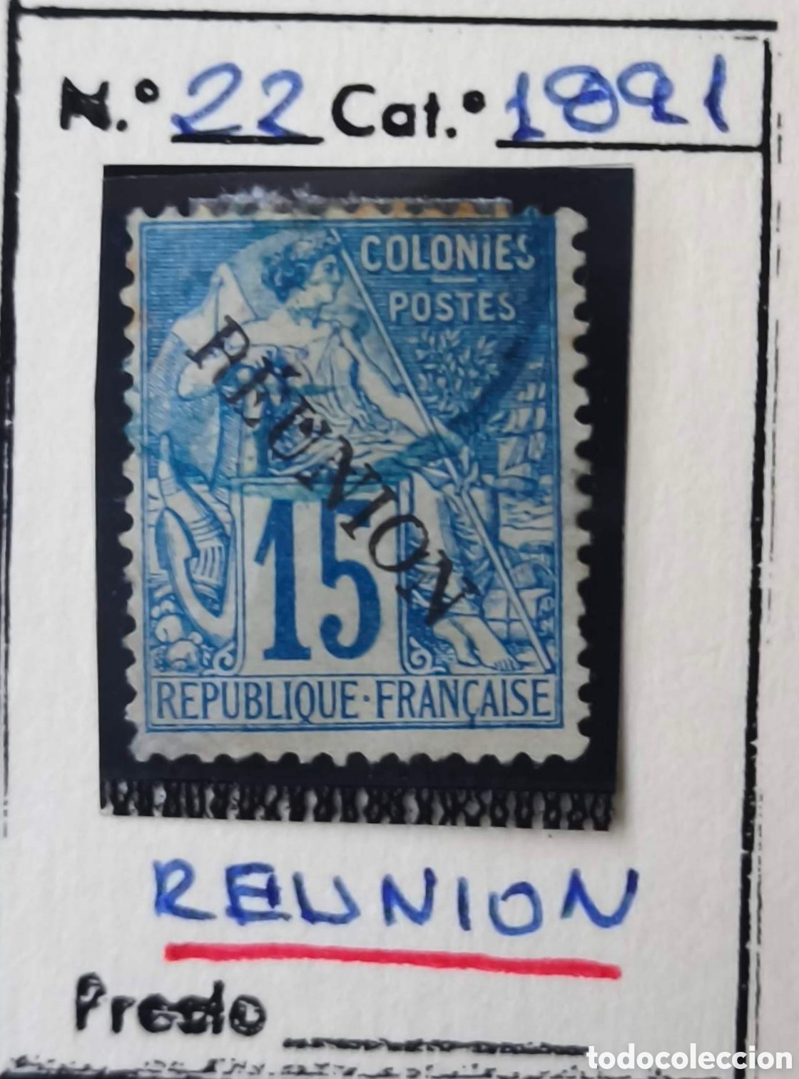 Sellos: Reuni&oacute;n. 1891. 15 c&eacute;ntimos - Foto 1