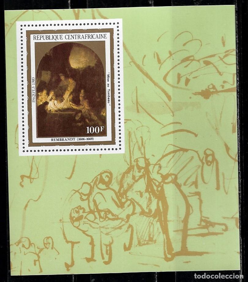 Sellos: CENTROAFRICANA 1983, HOJA BLOQUE SIN DENTAR - VALOR 100F - PINTURAS DE REMBRANDT. MNH.