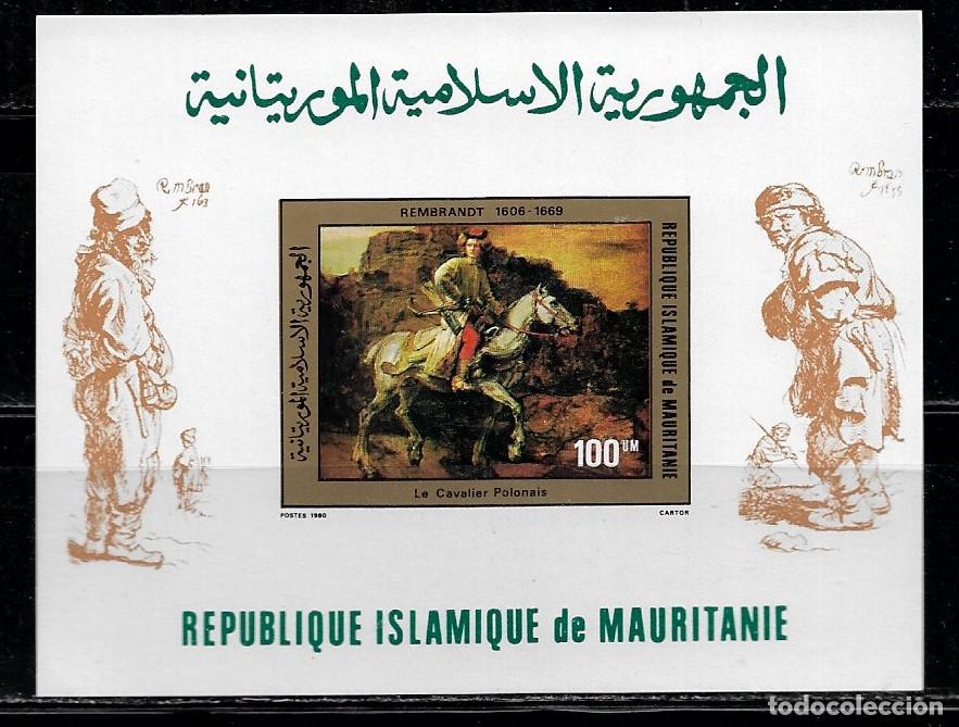 Sellos: MAURITANIA 1980, HOJA BLOQUE SIN DENTAR - Ivert 28 - PINTURAS DE REMBRANDT. MNH.