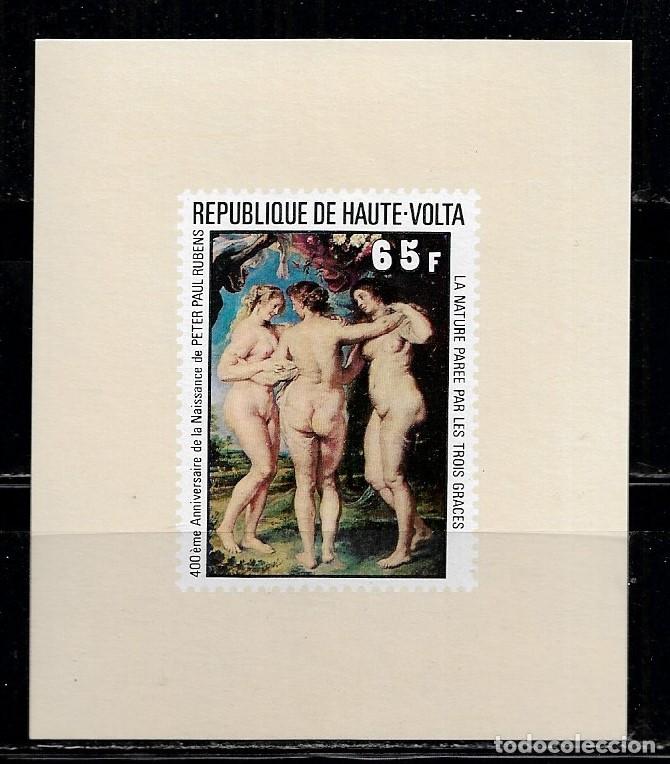 Sellos: ALTO VOLTA 1977, HOJA BLOQUE SIN DENTAR - VALOR 65F - PINTURAS DE RUBENS. MNH.