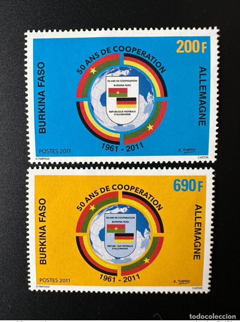Sellos: Burkina Faso 2011 Mi. 1952 - 1953 50 a&ntilde;os de cooperaci&oacute;n Alemania 1961 Bandera