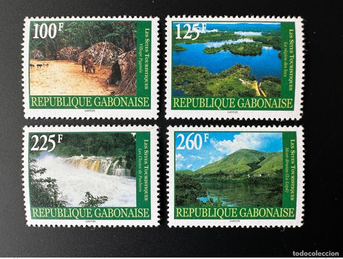 Sellos: Gab&oacute;n 2000 Mi. 1500 - 1503 Lugares tur&iacute;sticos Pueblos pigmeos lagos Mont-Brazza