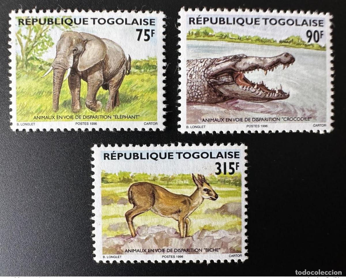 Sellos: Togo 1996 Mi. 2470 - 2472 Animales en peligro de extinci&oacute;n Elefante cocodrilo ciervo fauna