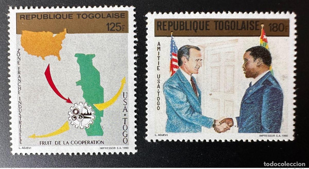 Sellos: Togo 1990 Mi. 2177 - 2178 Amistad Cooperaci&oacute;n Estados Unidos George Bush Eyadema Presidente