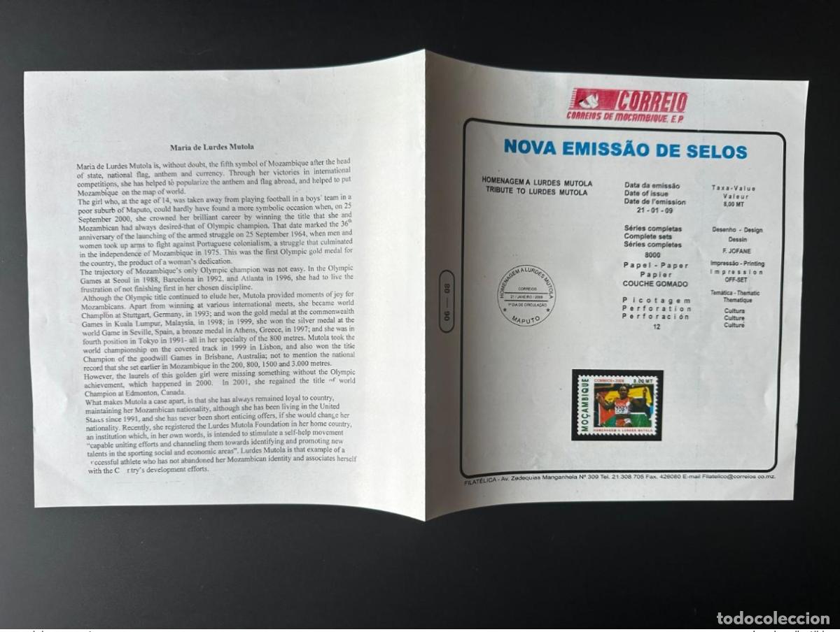 Sellos: Mozambique 2008/2009 Mi. 3082 CARPETA RARA Homenaje a los Juegos Ol&iacute;mpicos de Mutola