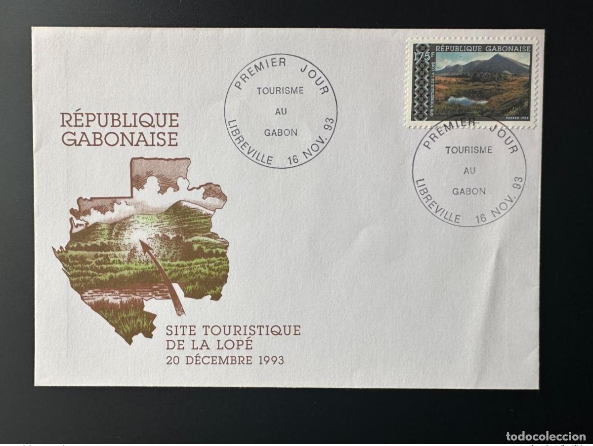 Sellos: Gab&oacute;n 1993 FDC 1er d&iacute;a Mi. 1170 Sitio tur&iacute;stico de Lop&eacute; Mapa 175F