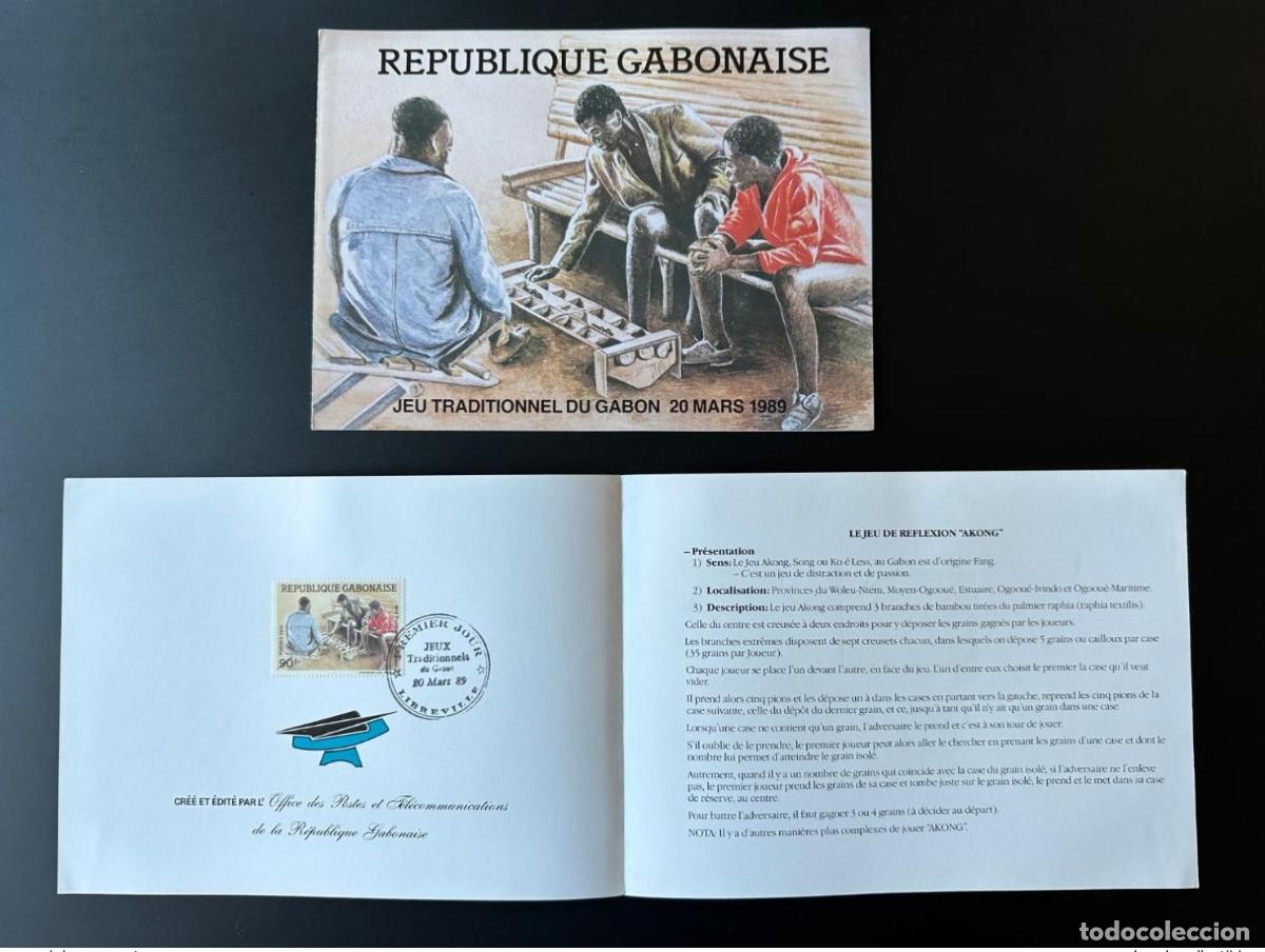 Sellos: Gabon 1989 Mi. 1029 FDC 1st Day Encart Folder Game Juegos tradicionales