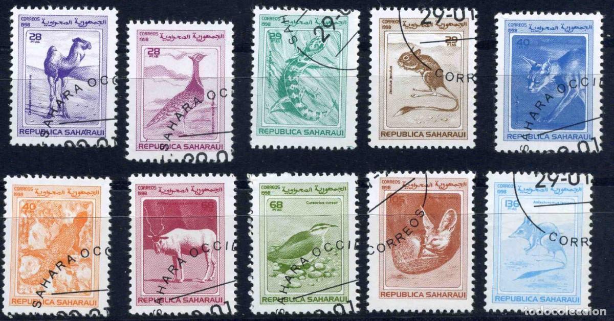 Sellos: SAHARA 1998 SERIE 10 STAMPS MNH USED FAUNA MAMIFEROS DESERTICOS AVES BIRDS REPTILES CAMELLOS FELINOS