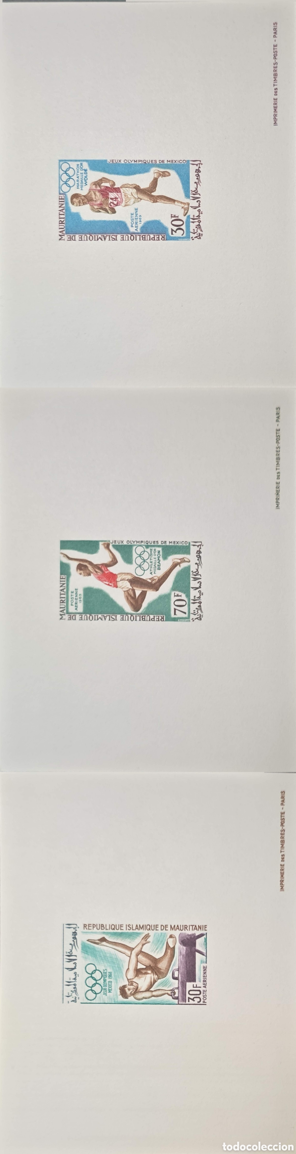 Sellos: Cy) 1968 &ndash; Mauritania &ndash; Olympic Games Mexico stamps showing runner, high jumper, and wrestlers. 300