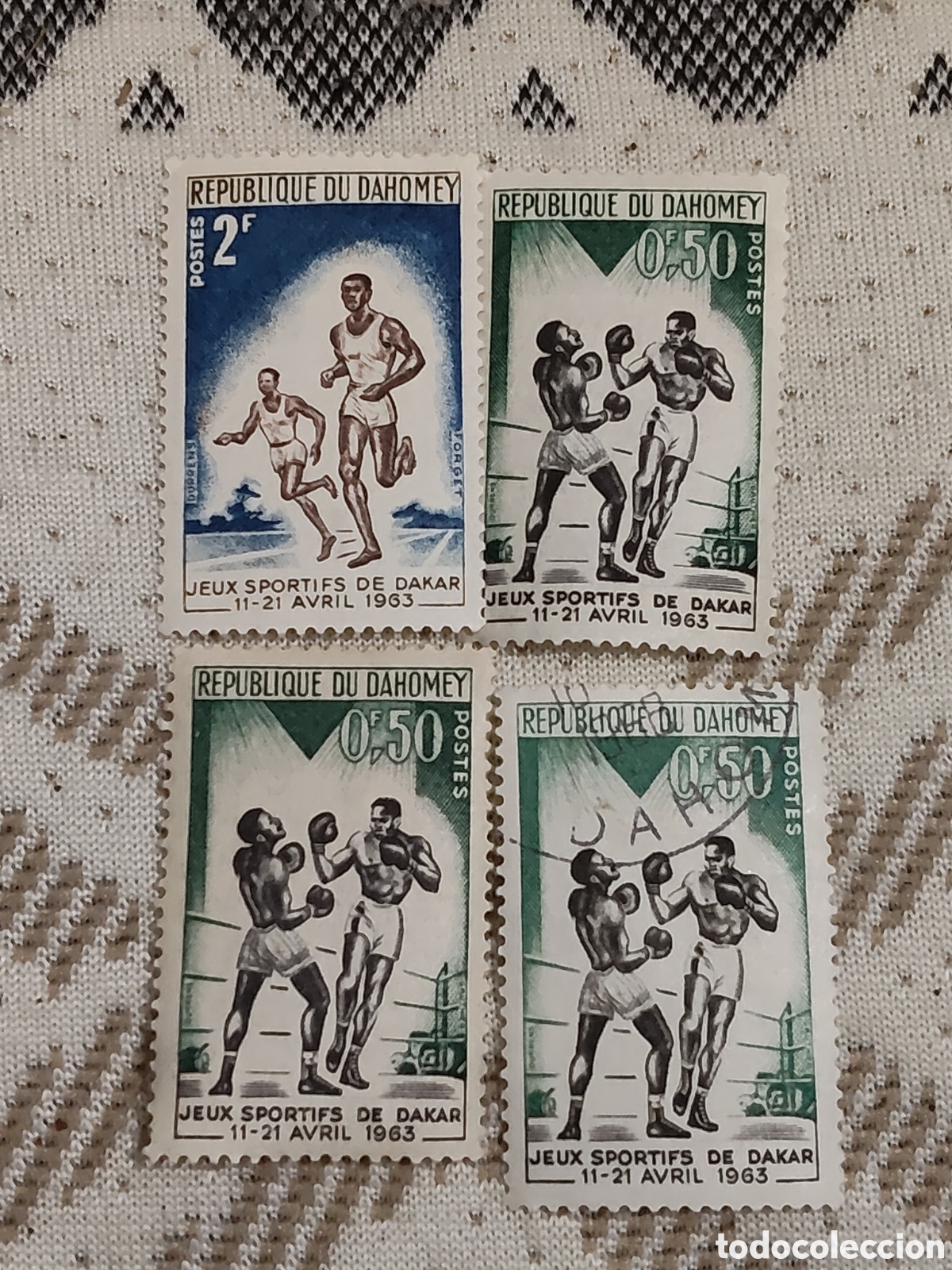 Sellos: 4 sellos de Dahomey juegos deportivos de Dakar 1963