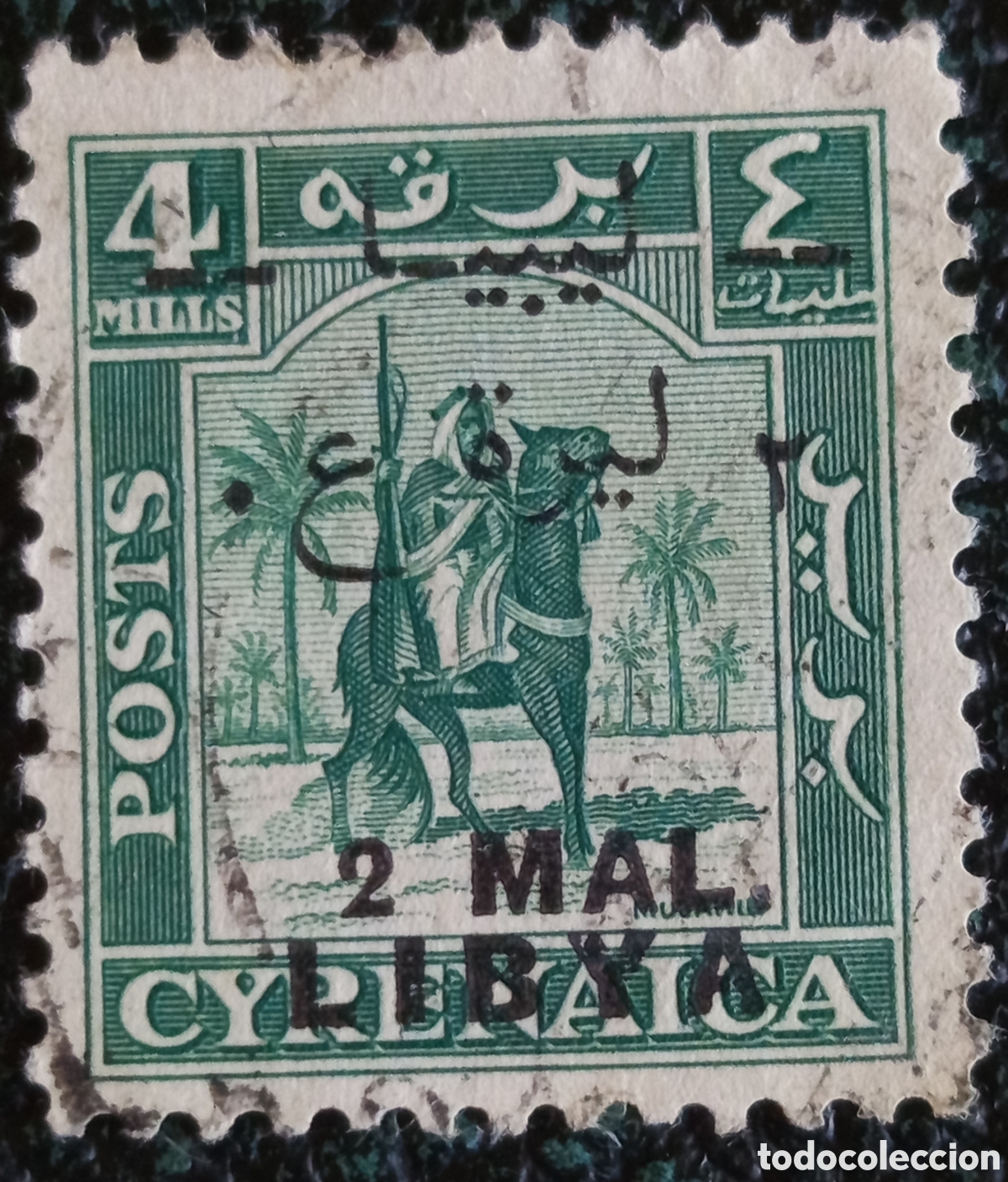Sellos: Cirenaica 1930 Jinete 4 mills sobrecarga verde (Michel 38)