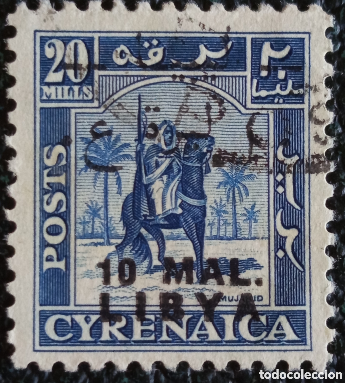 Sellos: Cirenaica 1930 Jinete 20 mills sobrecarga LIBYA (Michel 45)