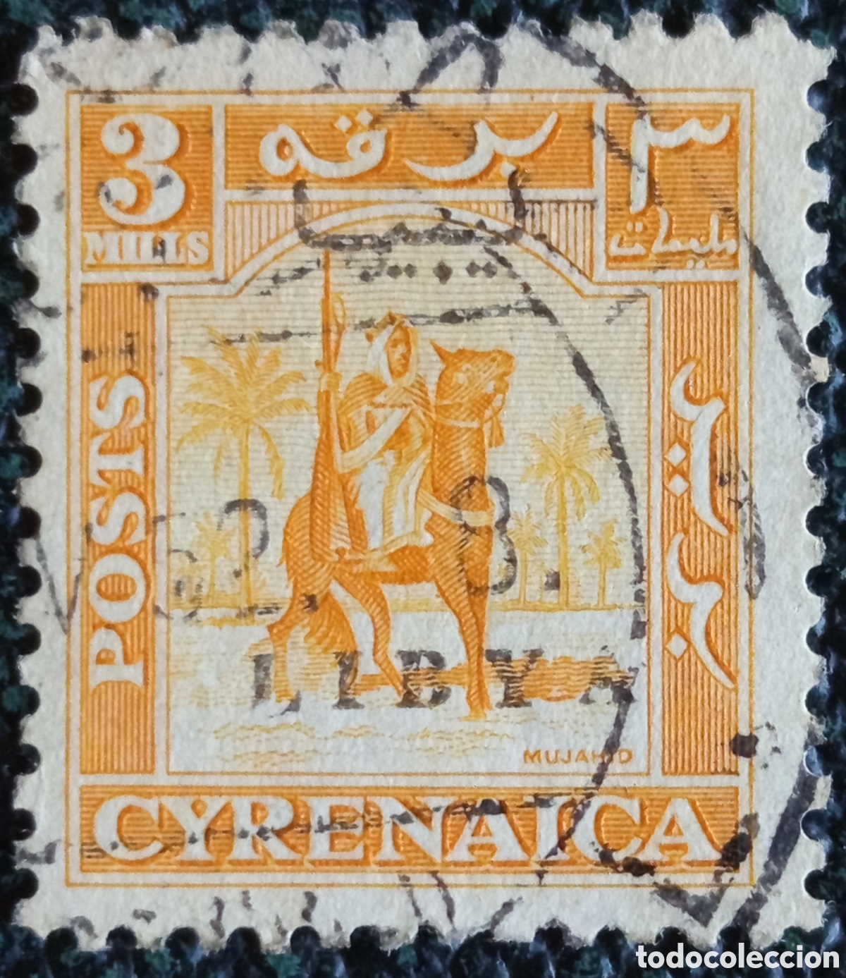 Sellos: Cirenaica 1927 Sello con sobrecarga LIBYA 3 mills amarillo (Michel 64)