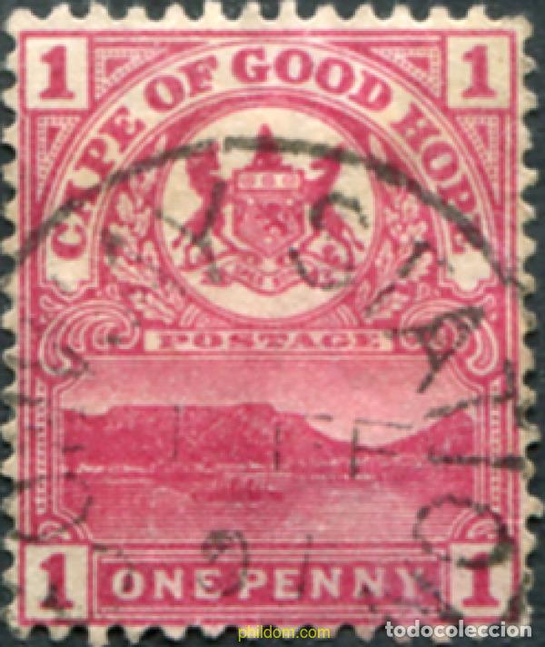 Sellos: 794991 USED CABO DE BUENA ESPERANZA 1900 MONTA&ntilde;A DE LA MESA, BAH&iacute;A DEL CABO Y ESCUDO DE ARMAS
