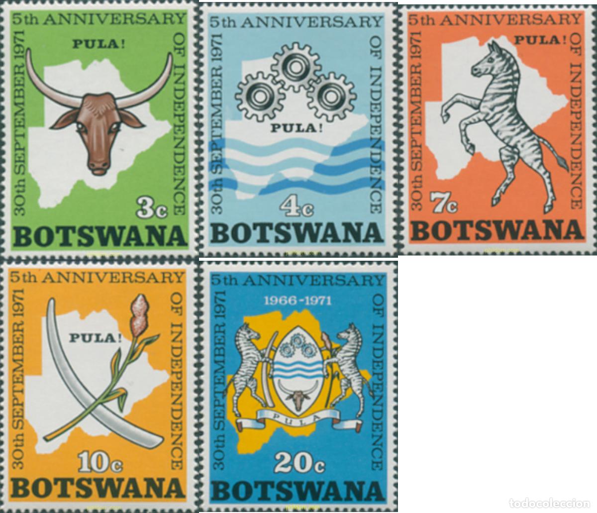 Sellos: 72735 MNH BOTSWANA 1971 5 ANIVERSARIO DE LA INDEPENDENCIA
