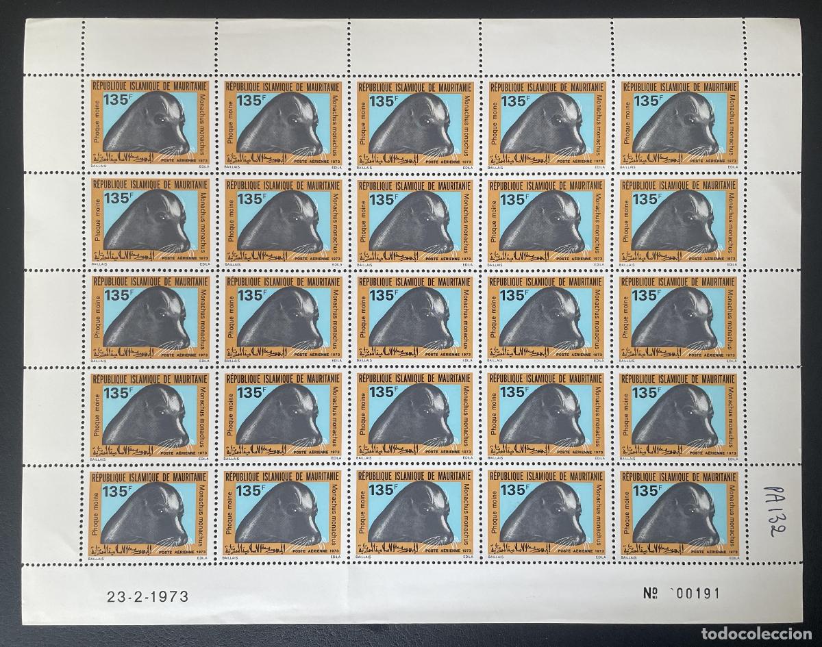 Sellos: Mauritania 1973 YT PA 132 bloque foca monje fauna marina mam&iacute;fero