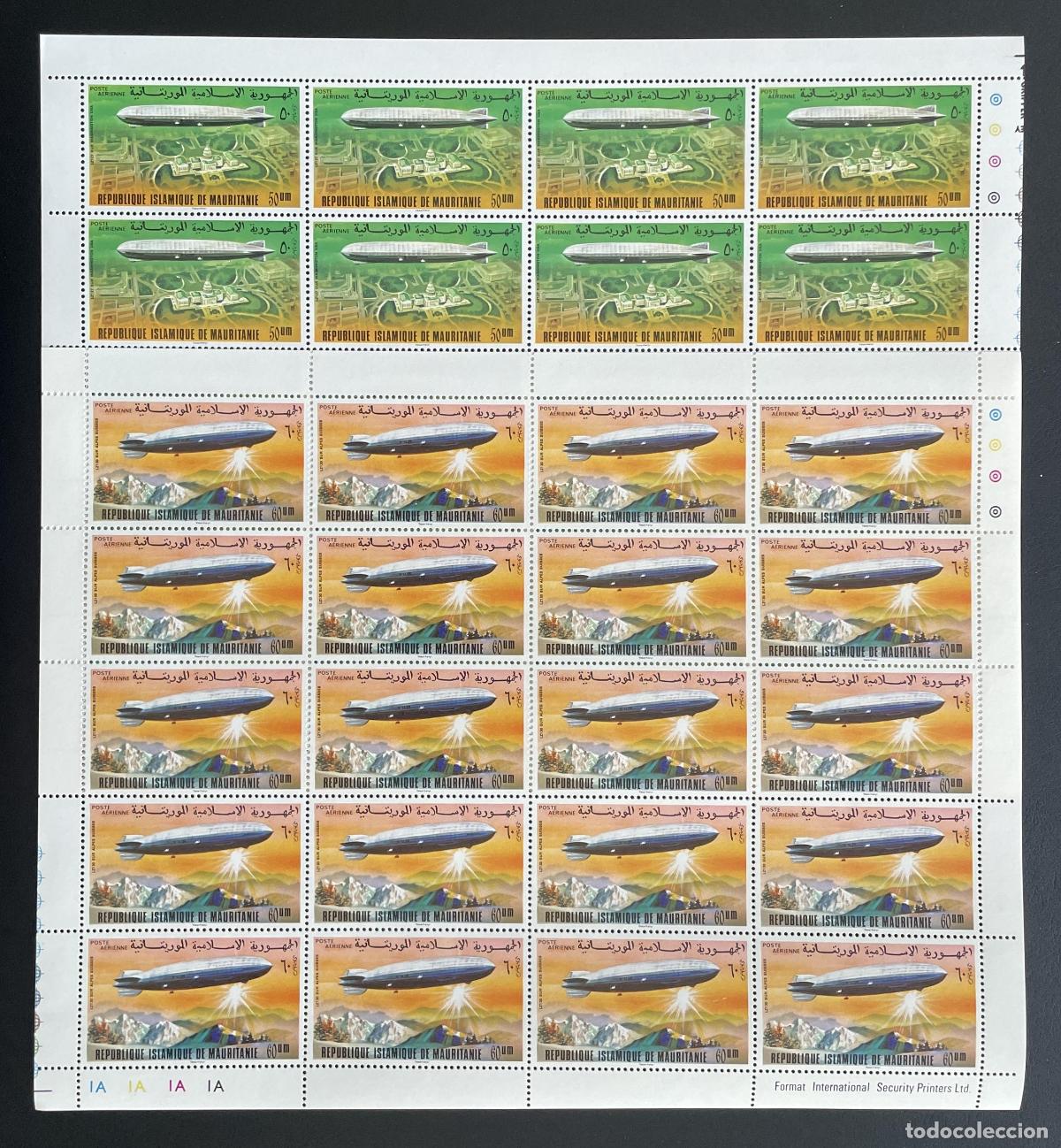Sellos: Mauritania 1976 YT PA 170-171 bloque Zeppelin dirigible aviaci&oacute;n