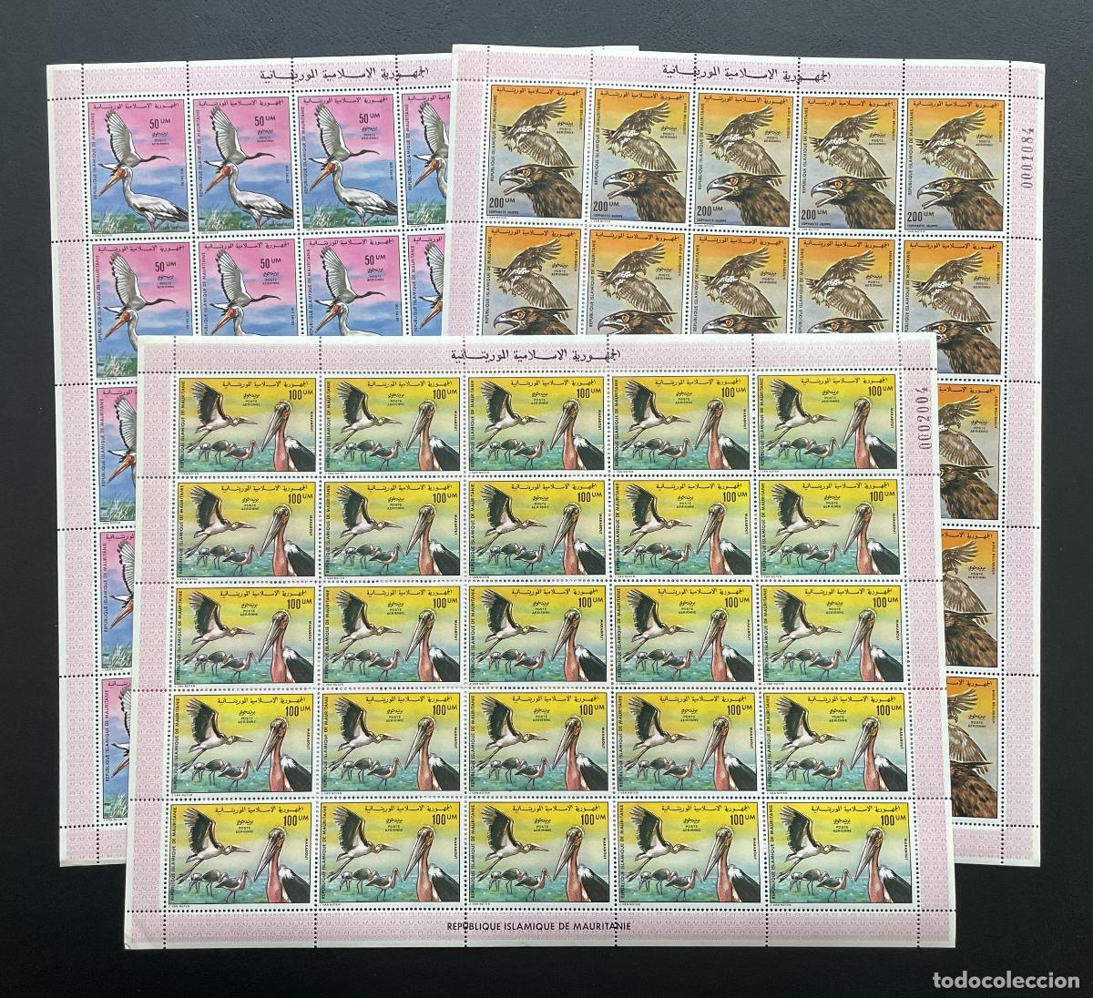 Sellos: Mauritania 1976 YT PA 172-174 bloque aves cig&uuml;e&ntilde;a pel&iacute;cano &aacute;guila