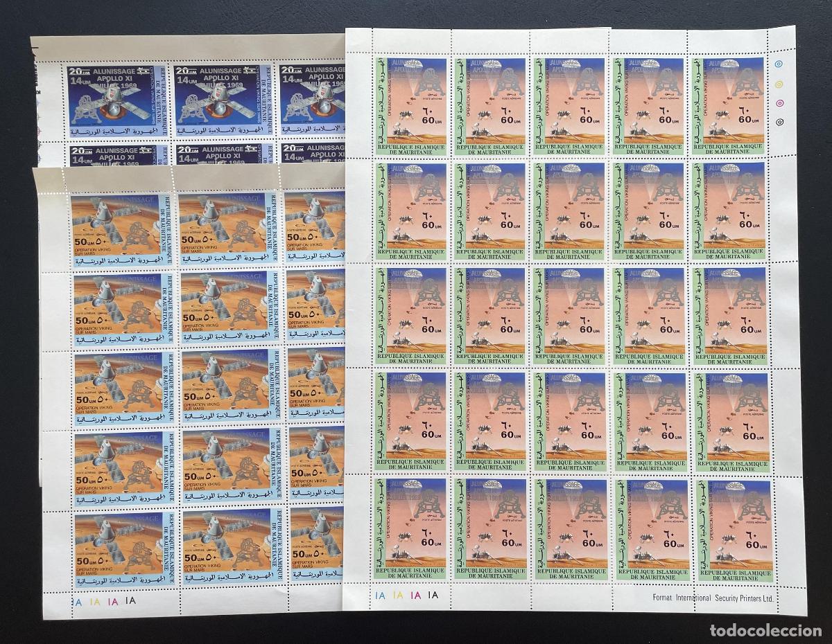 Sellos: Mauritania 1979 YT PA 192-194 tabl&oacute;n sobrecarga Apollo XI Viking Marte espacio