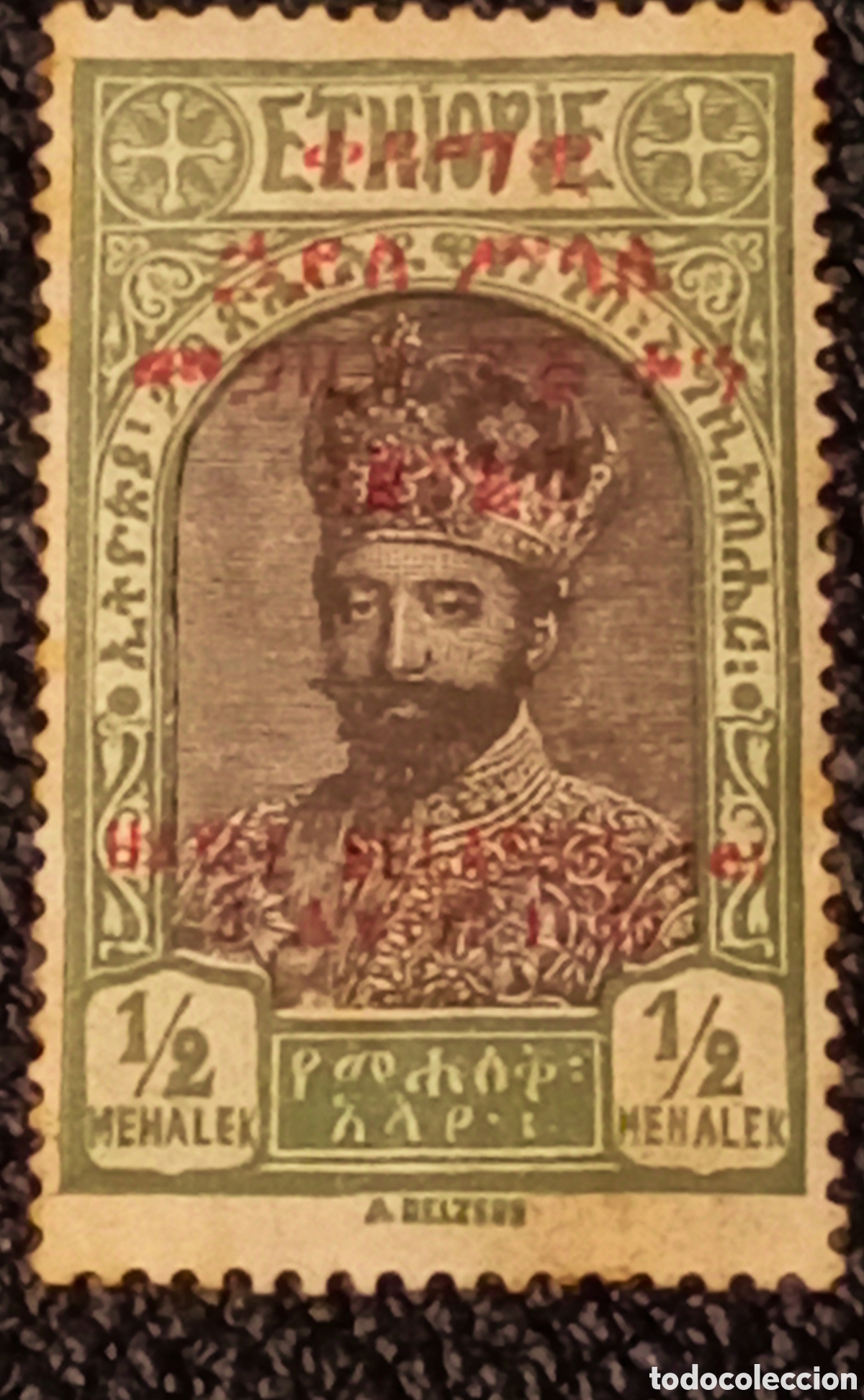 Sellos: Sello Etiopia 1919-1928 Sobrecarga Roja 1/2 Mehalek - Michel 98 Nuevo