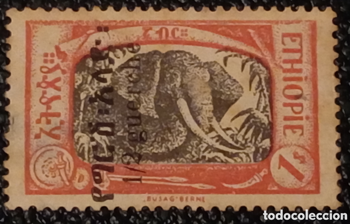 Sellos: Sello Etiopia 1925 Sobrecarga 1/2g en 2g Elefante - Michel 89 / Scott 147 mh