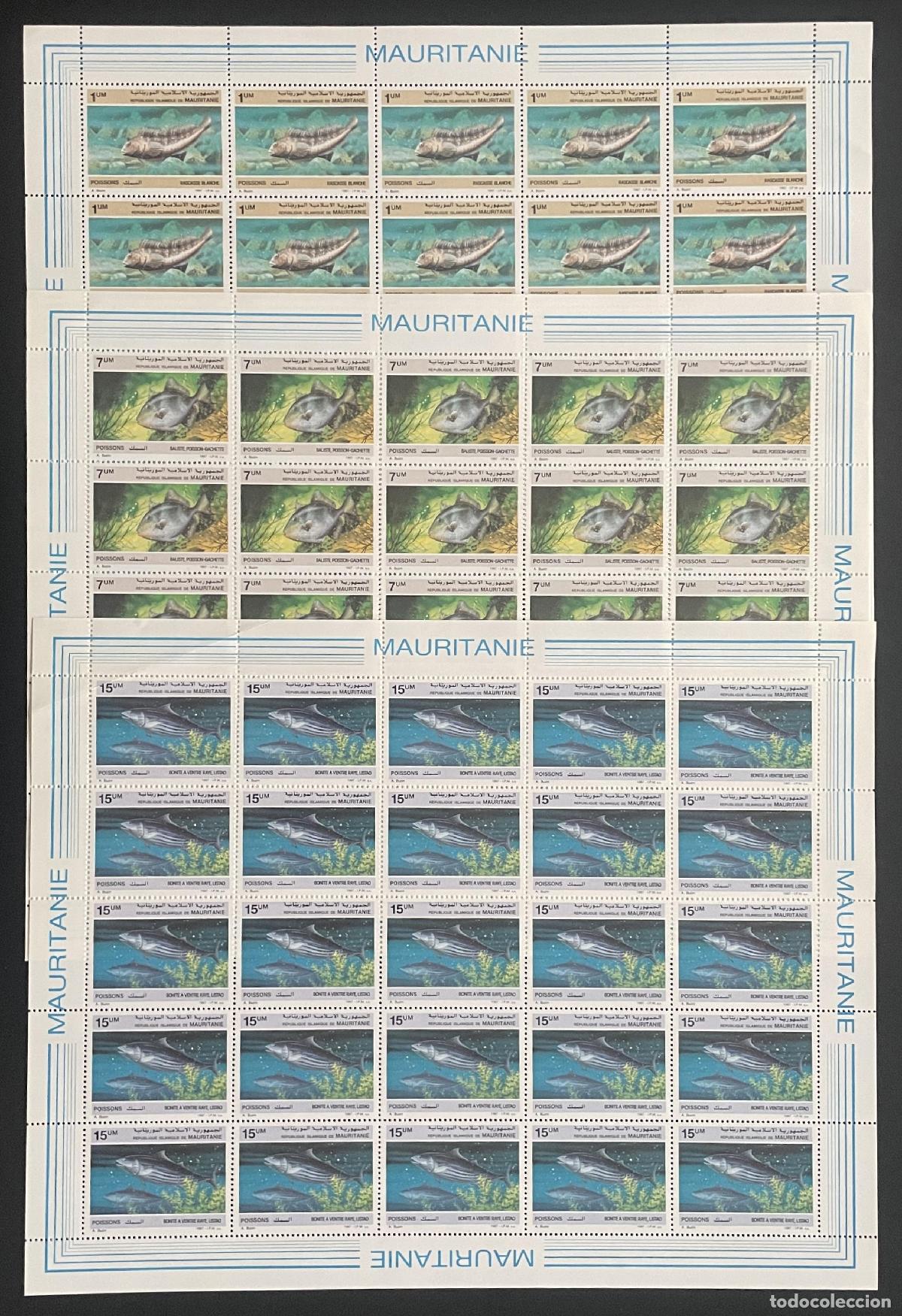 Sellos: Mauritania 1988 YT 602-604 peces rascacio pez ballesta bonito
