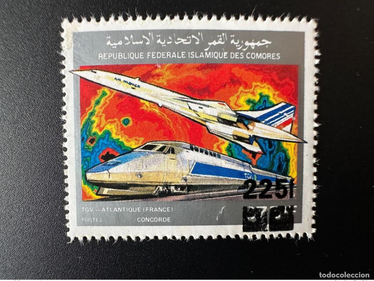 Sellos: Comoras 1995 Mi. 1080 225F en el tren TGV Concorde de 375F Railways Avion