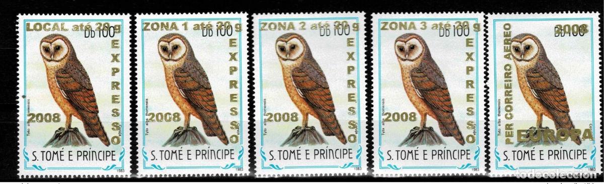 Sellos: Santo Tom&eacute; y Pr&iacute;ncipe 2009 Mi. 3963 - 3968 P&aacute;jaros B&uacute;hos Vida silvestre surch. 5g.